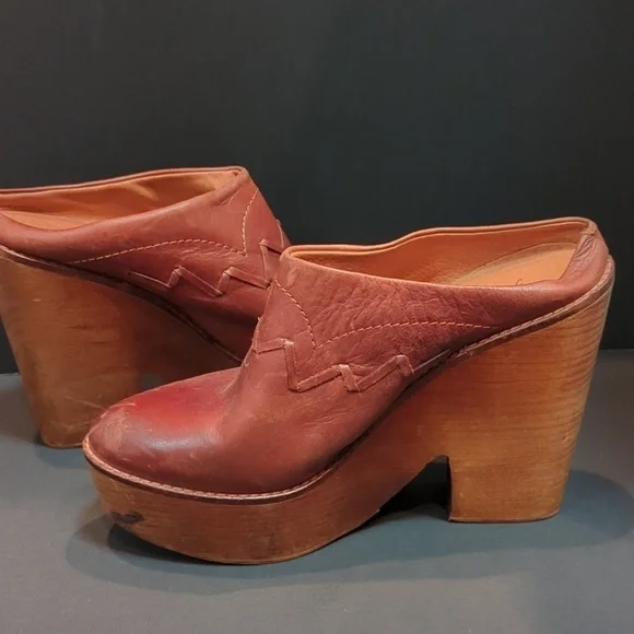 Free People Brown Leather Chance Clog w/Wood Heel Size EU 41 - Picture 6 of 14